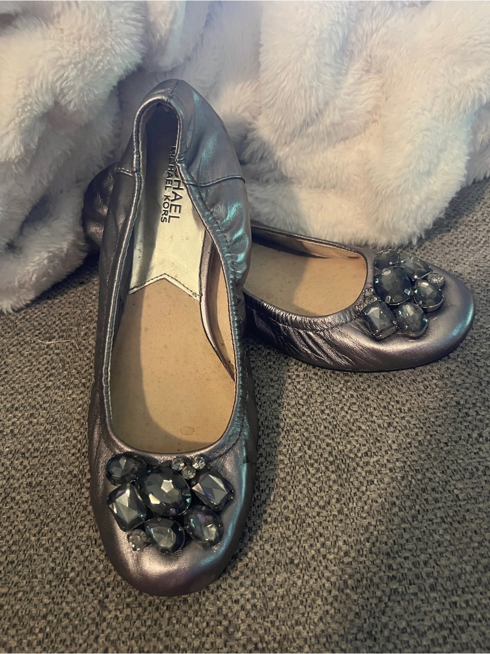 Michael Kors Metallic Gray Jeweled Ballet Flats